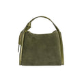 RB1035CR | ALICE Women's Handbag in Genuine Suede, Made in Italy. Polished Gold Metal Hardware. Forest Color. Dimensions: 26 x 20 x 15 + 12 cm (Handle Drop)