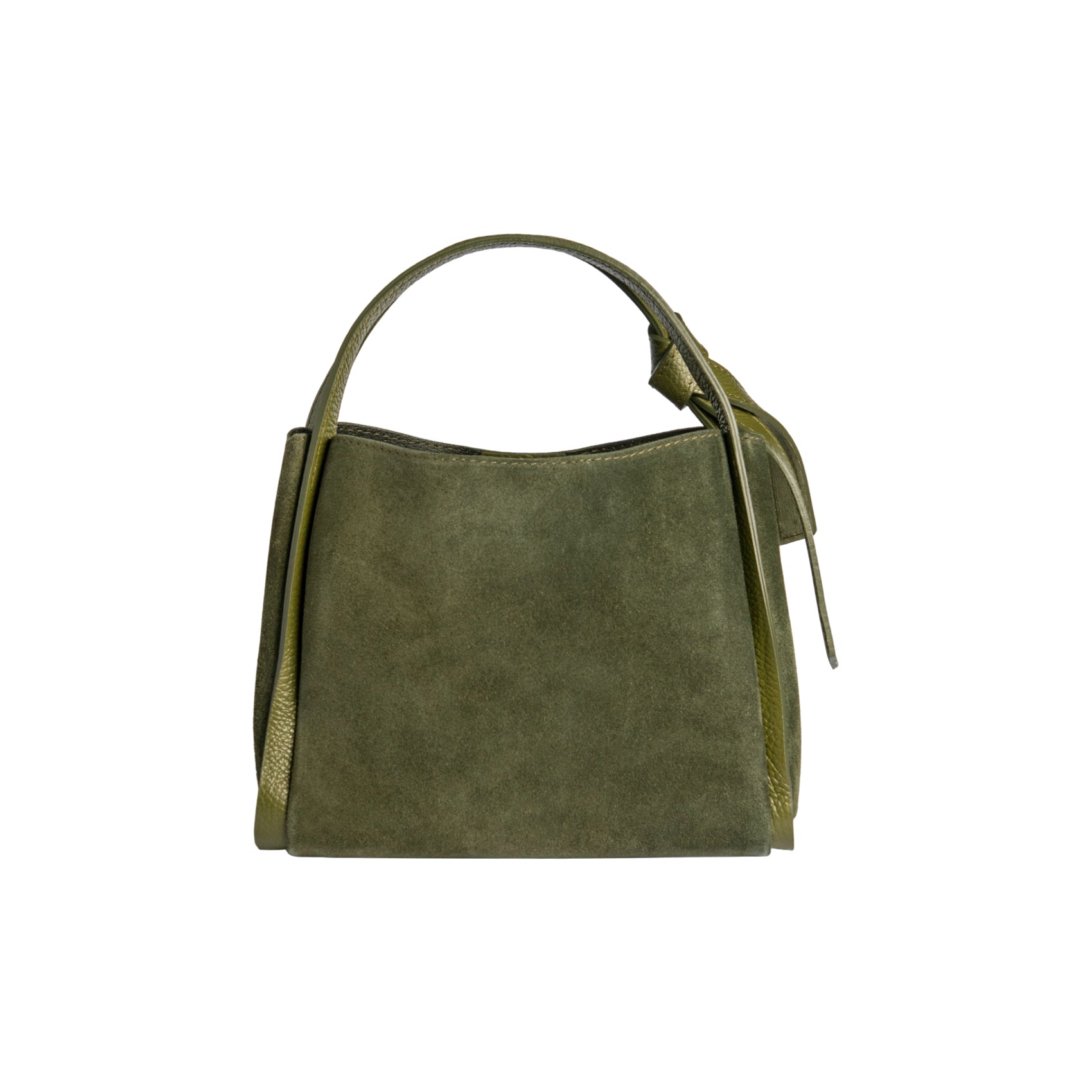 RB1035CR | ALICE Women's Handbag in Genuine Suede, Made in Italy. Polished Gold Metal Hardware. Forest Color. Dimensions: 26 x 20 x 15 + 12 cm (Handle Drop)