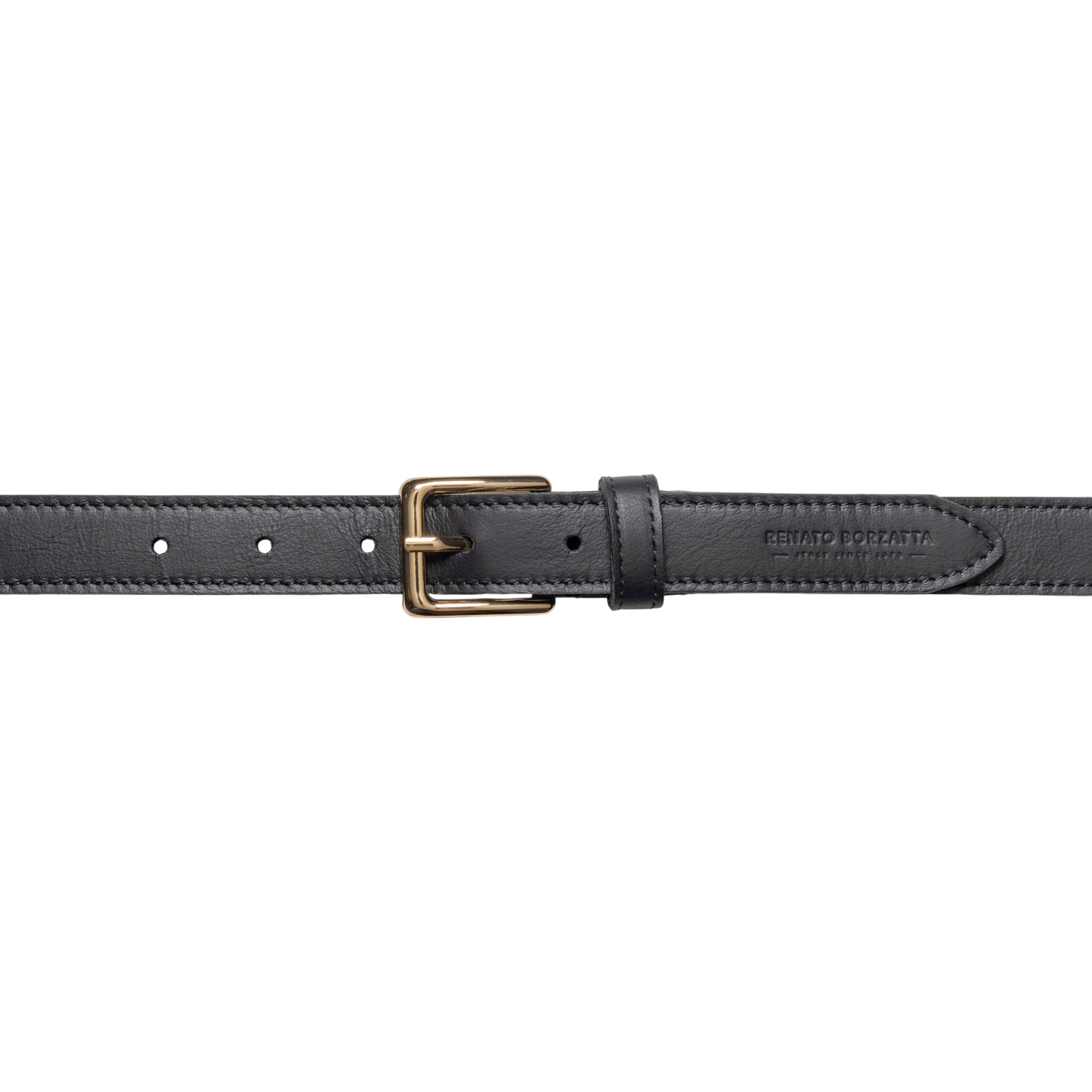 RB4019A | Women's Belt Made in Italy in Soft Genuine Sauvage Leather. Polished Gold-finish buckle. Black. Dimensions: 115 x 2.5 x 0.5 cm (waistline 100 cm)