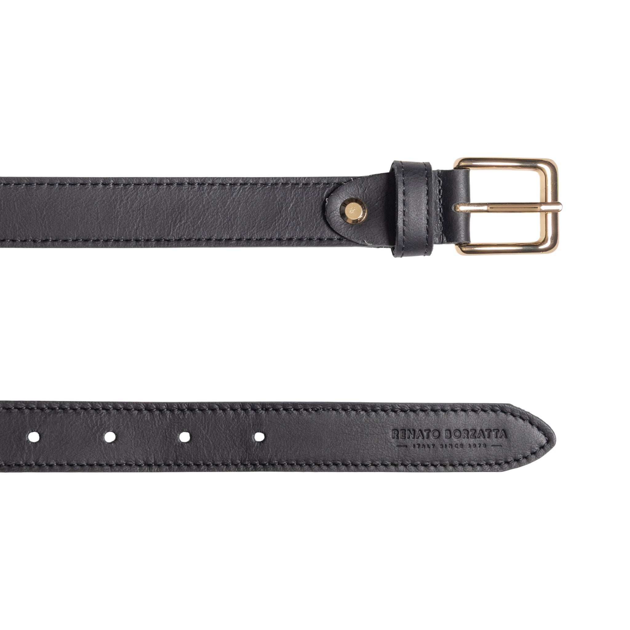 RB4019A | Women's Belt Made in Italy in Soft Genuine Sauvage Leather. Polished Gold-finish buckle. Black. Dimensions: 115 x 2.5 x 0.5 cm (waistline 100 cm)