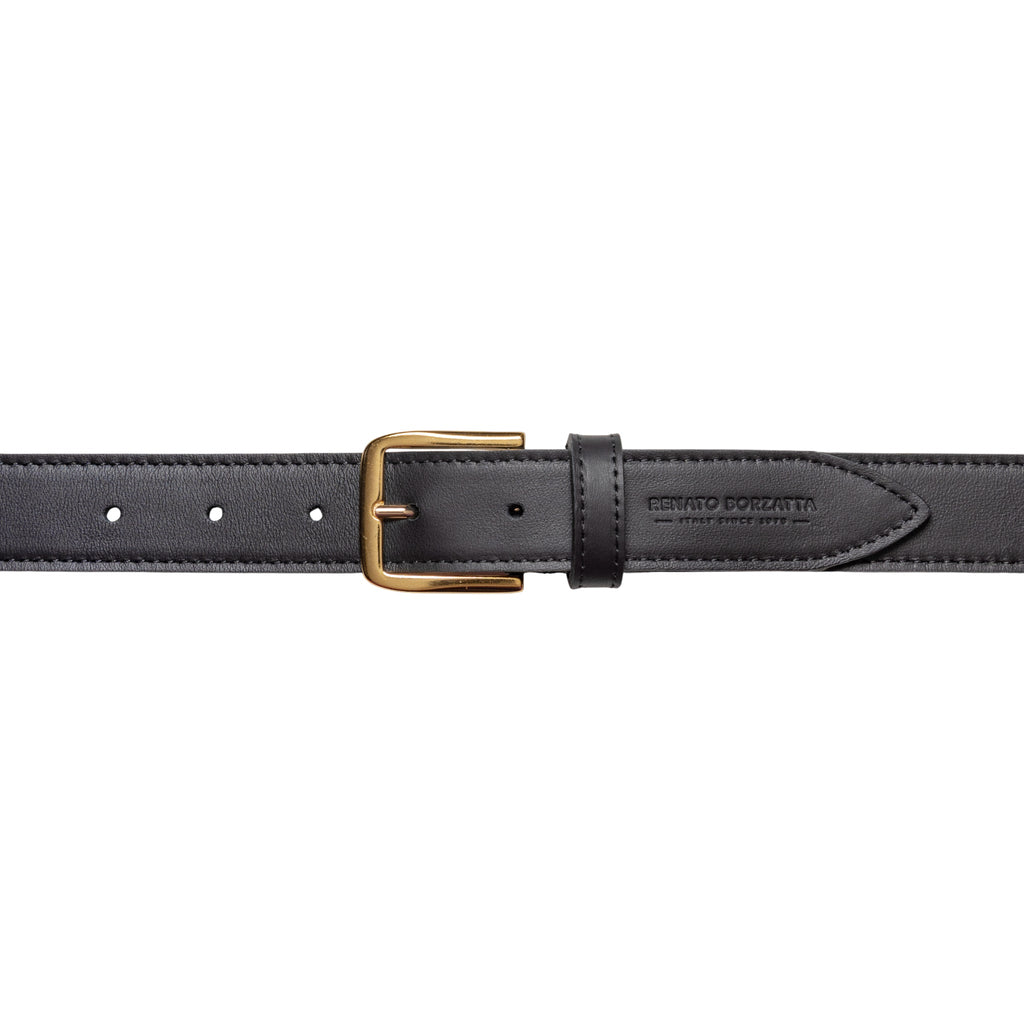 RB4020A | Women's Belt Made in Italy in Soft Genuine Sauvage Leather. Polished Gold-Finish Buckle. Black. Dimensions: 115 x 3.0 x 0.5 cm (waistline 100 cm)