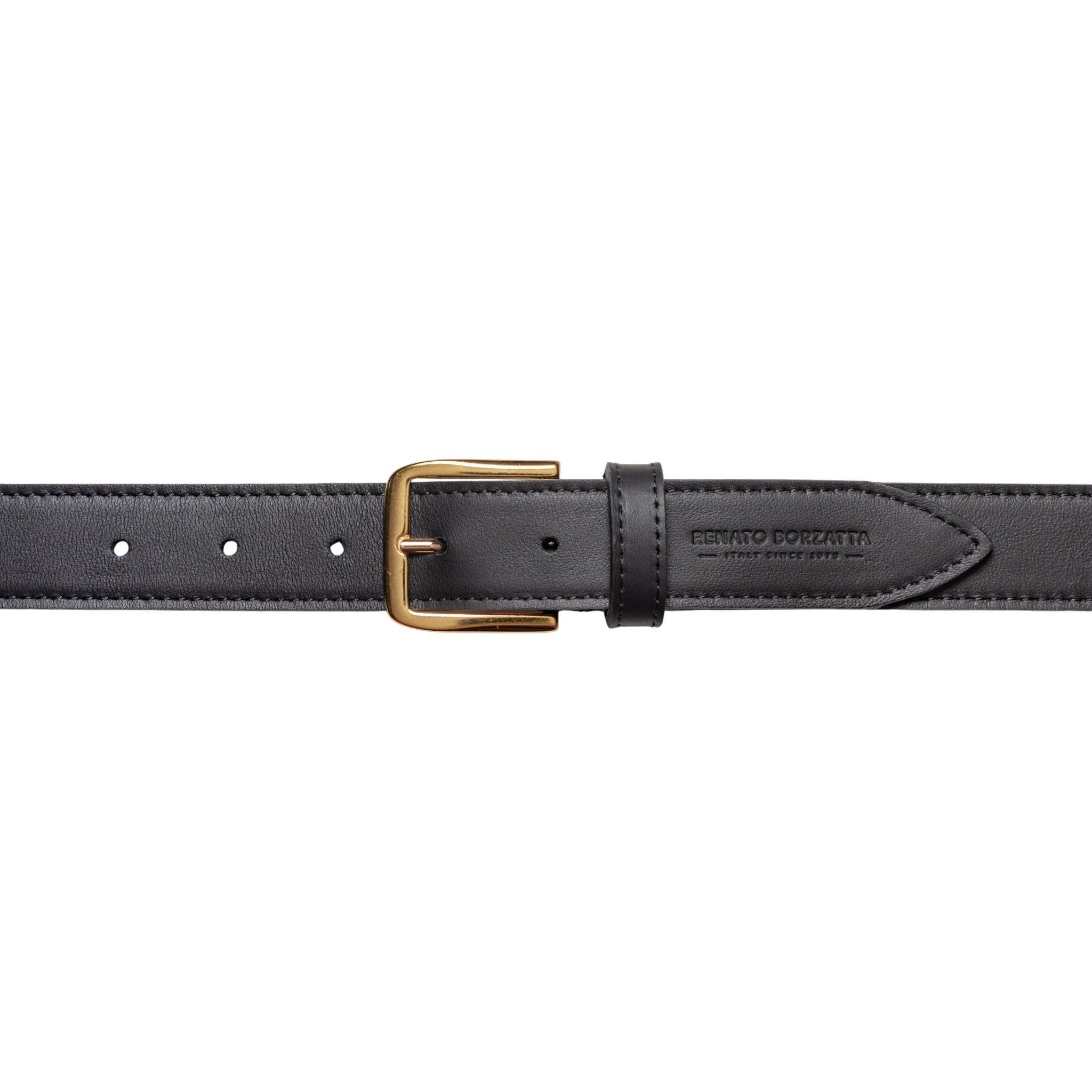RB4020A | Women's Belt Made in Italy in Soft Genuine Sauvage Leather. Polished Gold-Finish Buckle. Black. Dimensions: 115 x 3.0 x 0.5 cm (waistline 100 cm)