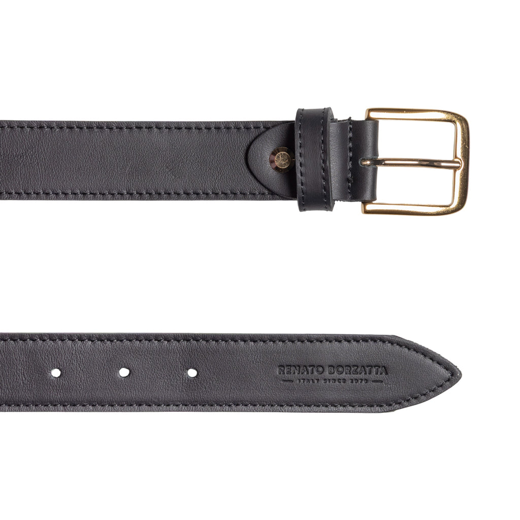 RB4020A | Women's Belt Made in Italy in Soft Genuine Sauvage Leather. Polished Gold-Finish Buckle. Black. Dimensions: 115 x 3.0 x 0.5 cm (waistline 100 cm)
