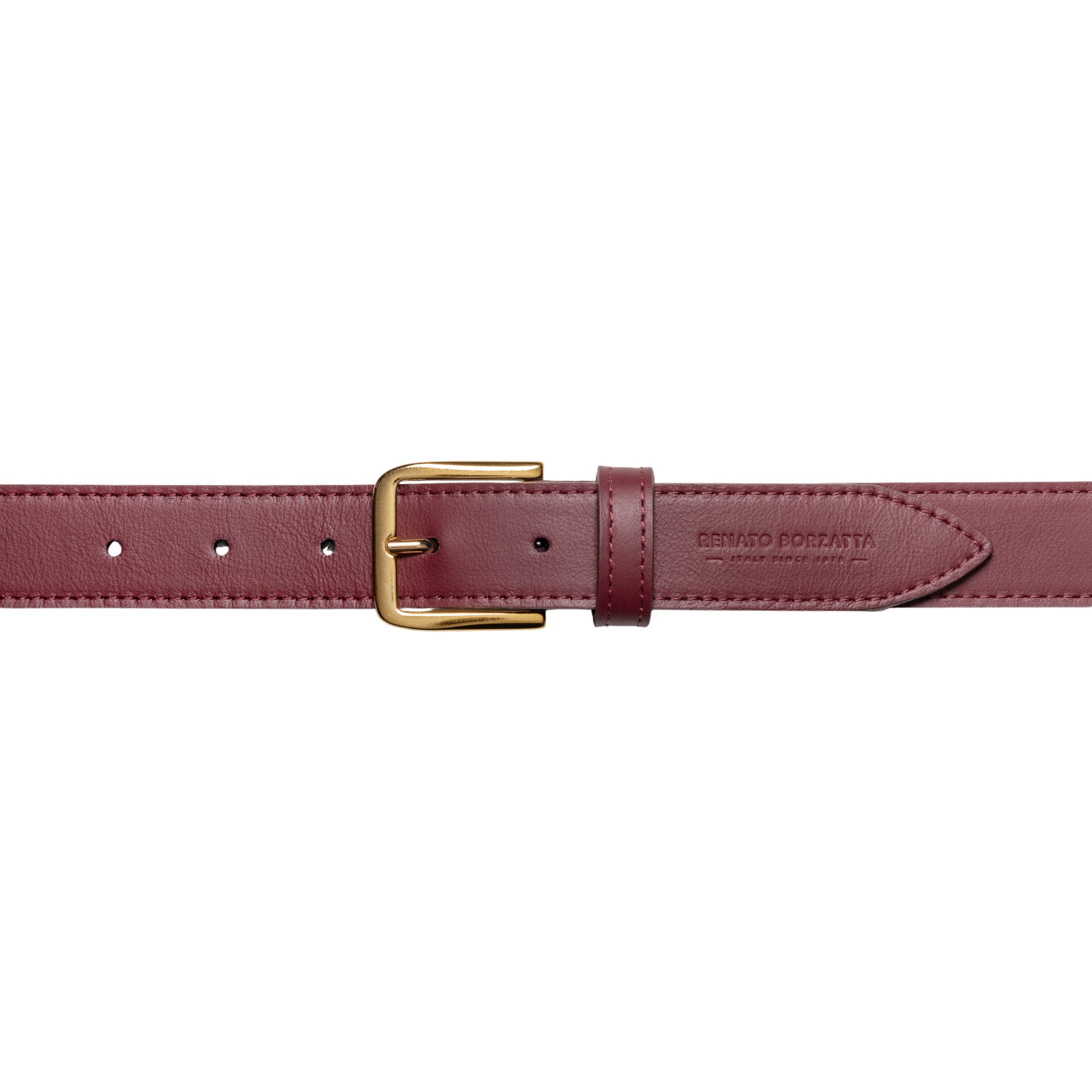 RB4020X | Women's Belt Made in Italy in Soft Genuine Sauvage Leather. Polished Gold-finish buckle. Bordeaux color. Dimensions: 115 x 3.0 x 0.5 cm (waistline 100 cm)