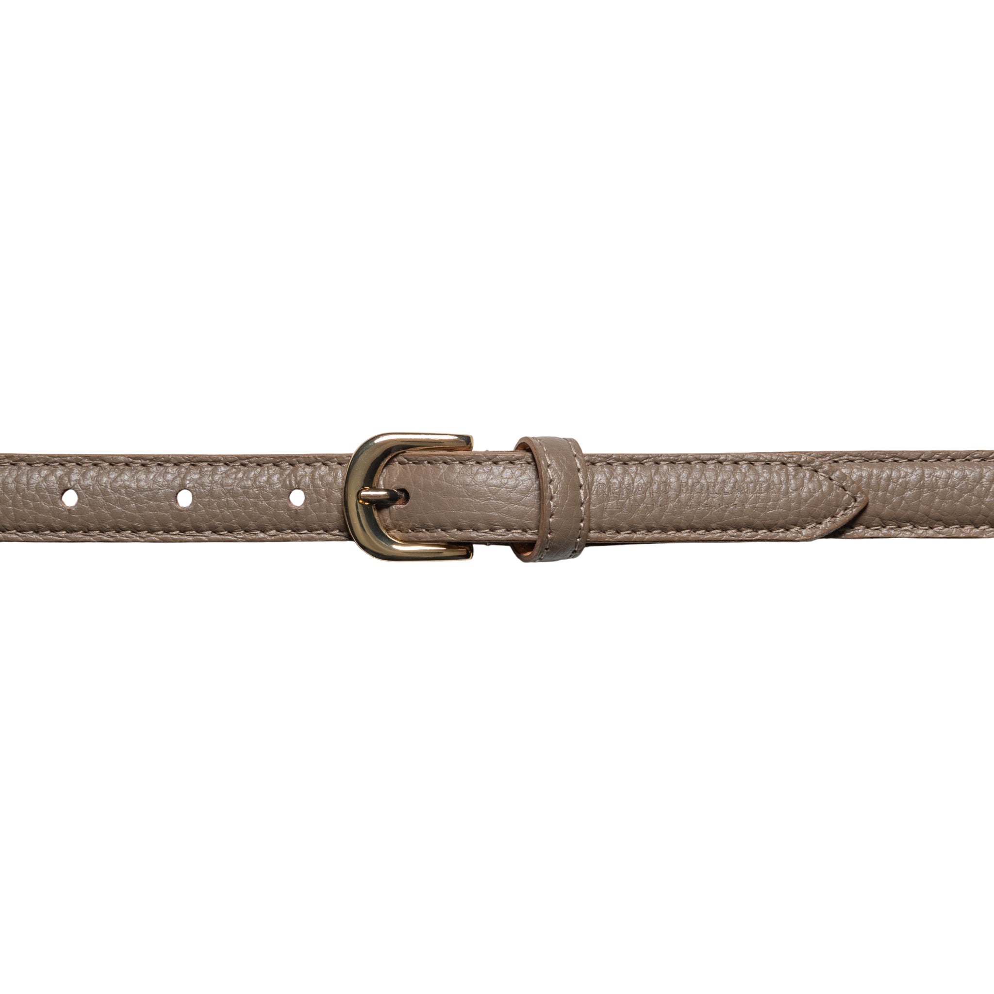 RB4021AQ | Women's Belt Made in Italy in Genuine Dollar Grain Leather. Polished Gold-Finish Buckle. Taupe Color. Dimensions: 115 x 2.0 x 0.5 cm (waistline 100 cm)