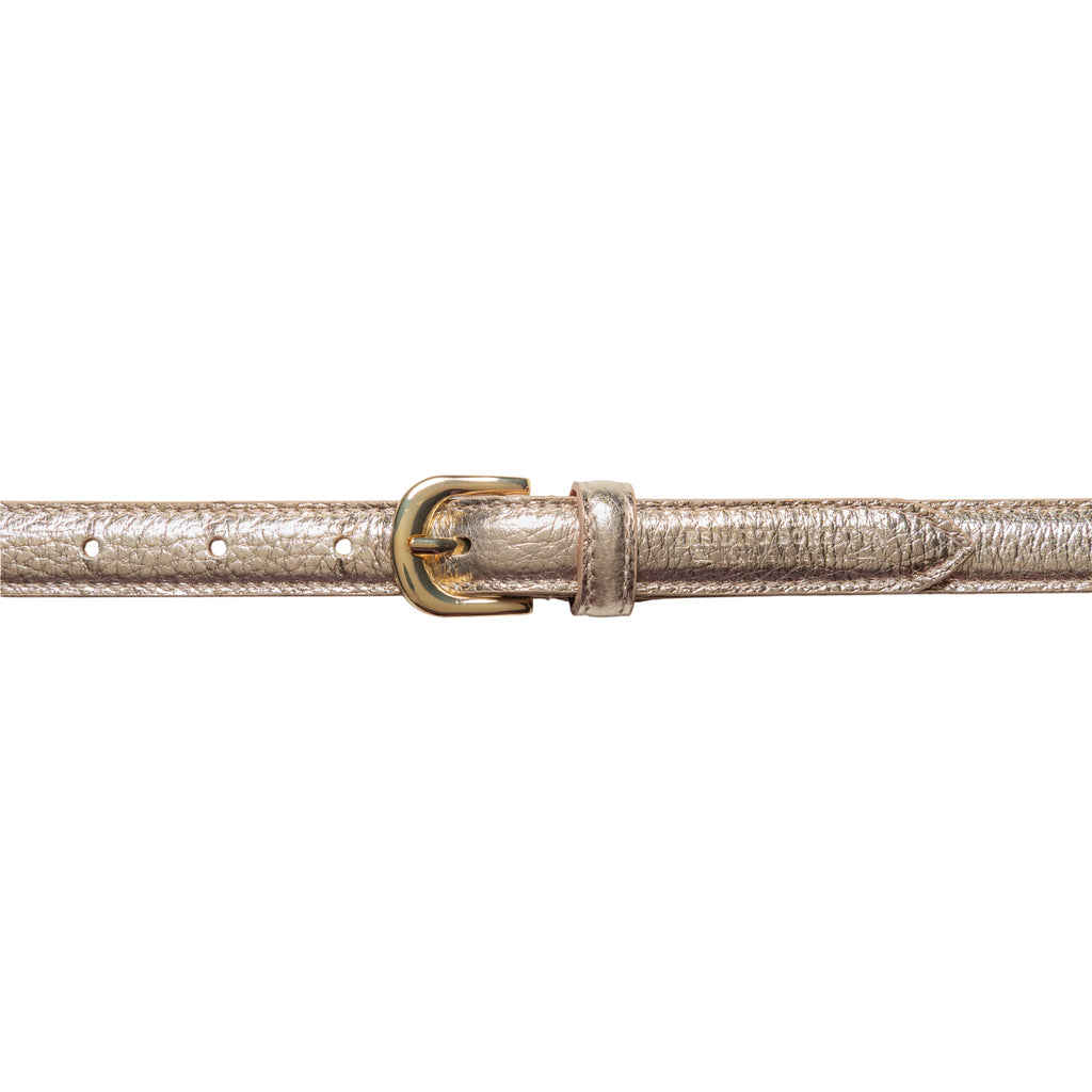 RB4021AS | Women's Belt Made in Italy in Genuine Dollar Grain Leather. Polished Gold-Finish Buckle. Gold Color. Dimensions: 115 x 2.0 x 0.5 cm (waistline 100 cm)