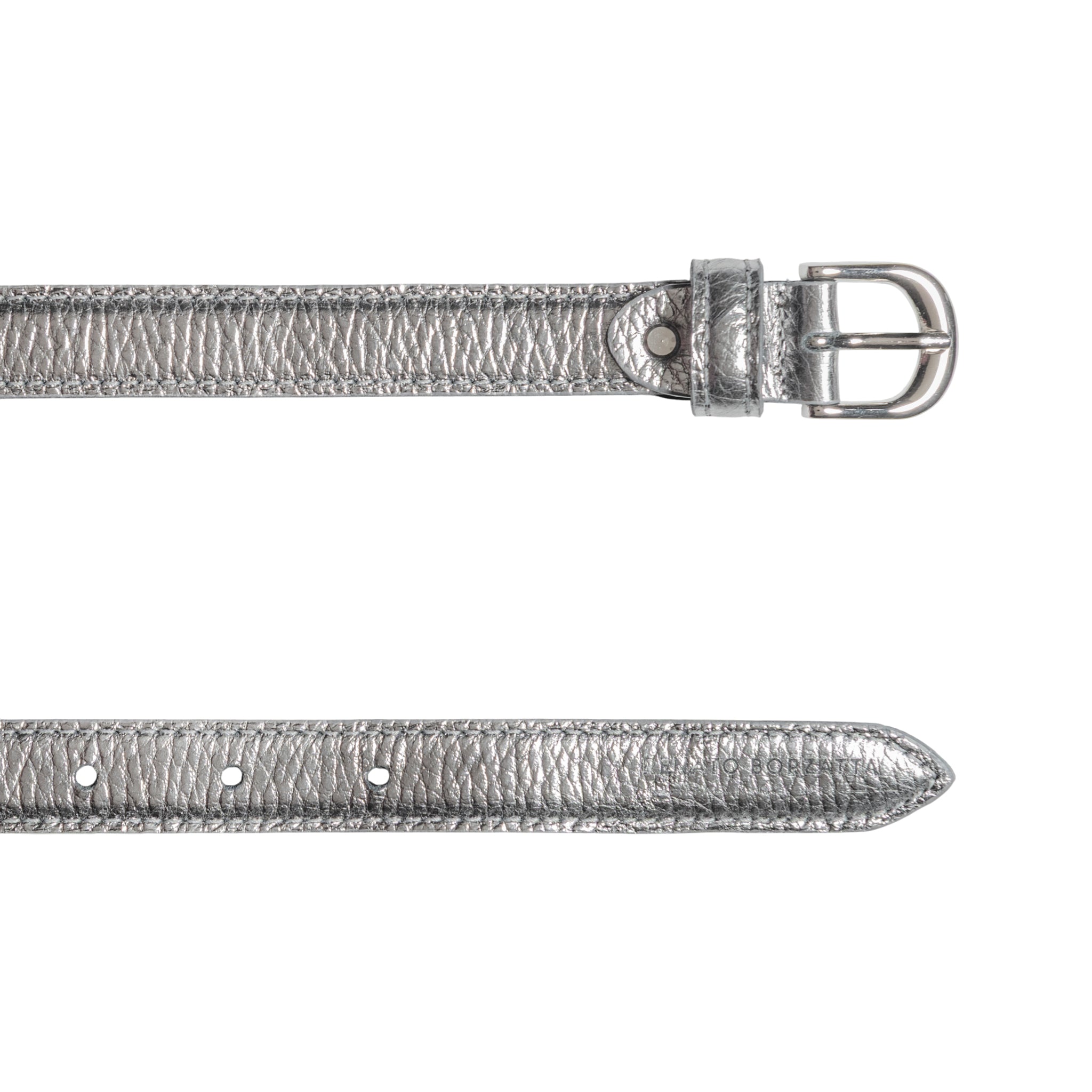 RB4021AY | Women's Belt Made in Italy in Genuine Dollar Grain Leather. Polished Silver Buckle. Gunmetal Color. Dimensions: 115 x 2.0 x 0.5 cm (waistline 100 cm)