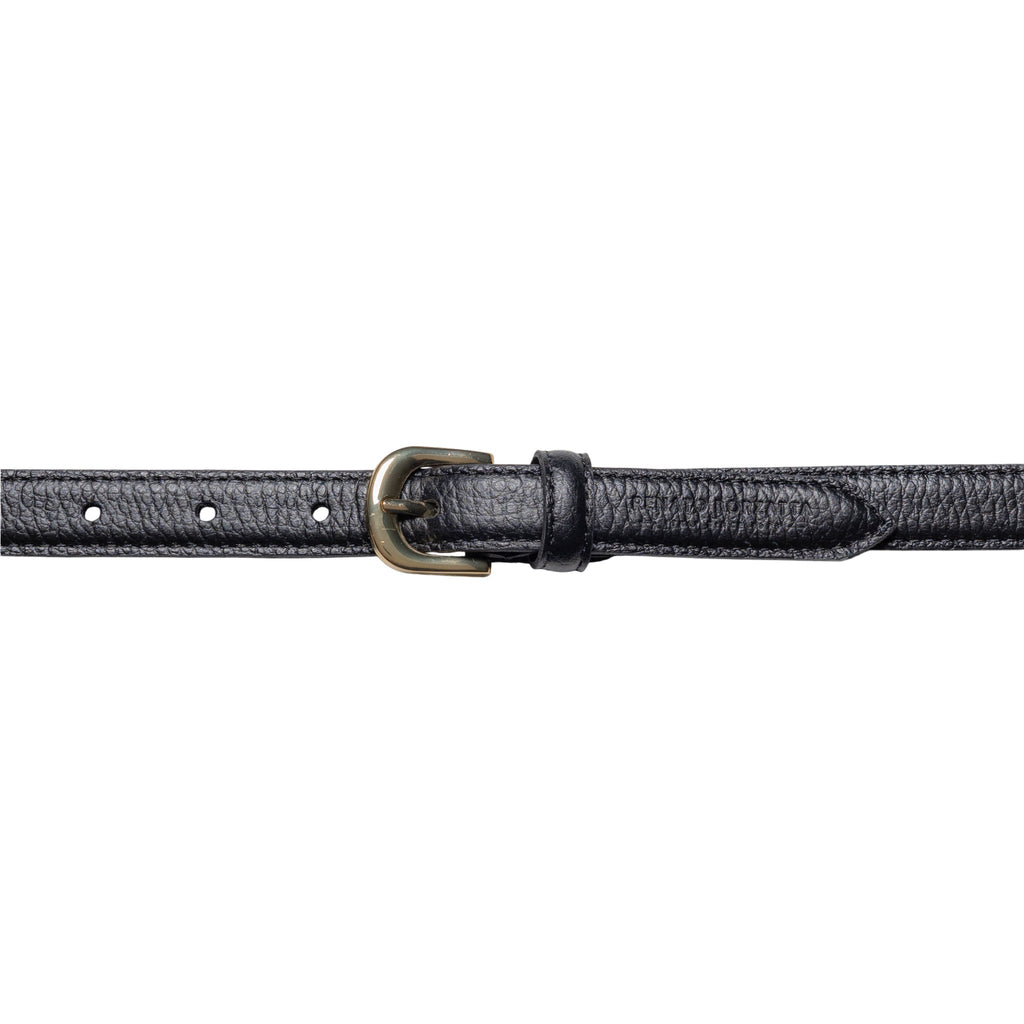 RB4021A | Women's Belt Made in Italy in Genuine Dollar Grain Leather. Polished Gold-Finish Buckle. Black. Dimensions: 115 x 2.0 x 0.5 cm (waistline 100 cm)