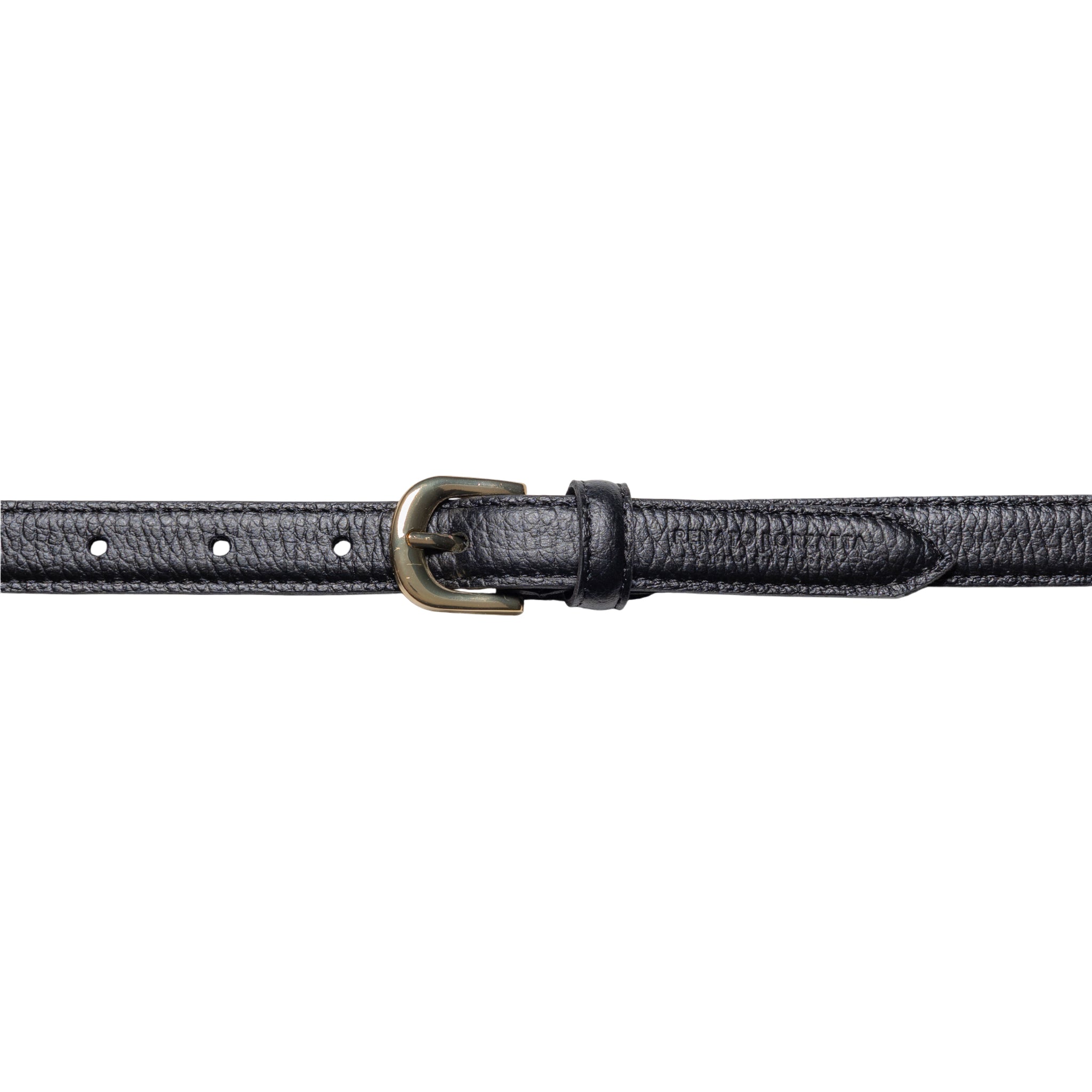 RB4021A | Women's Belt Made in Italy in Genuine Dollar Grain Leather. Polished Gold-Finish Buckle. Black. Dimensions: 115 x 2.0 x 0.5 cm (waistline 100 cm)