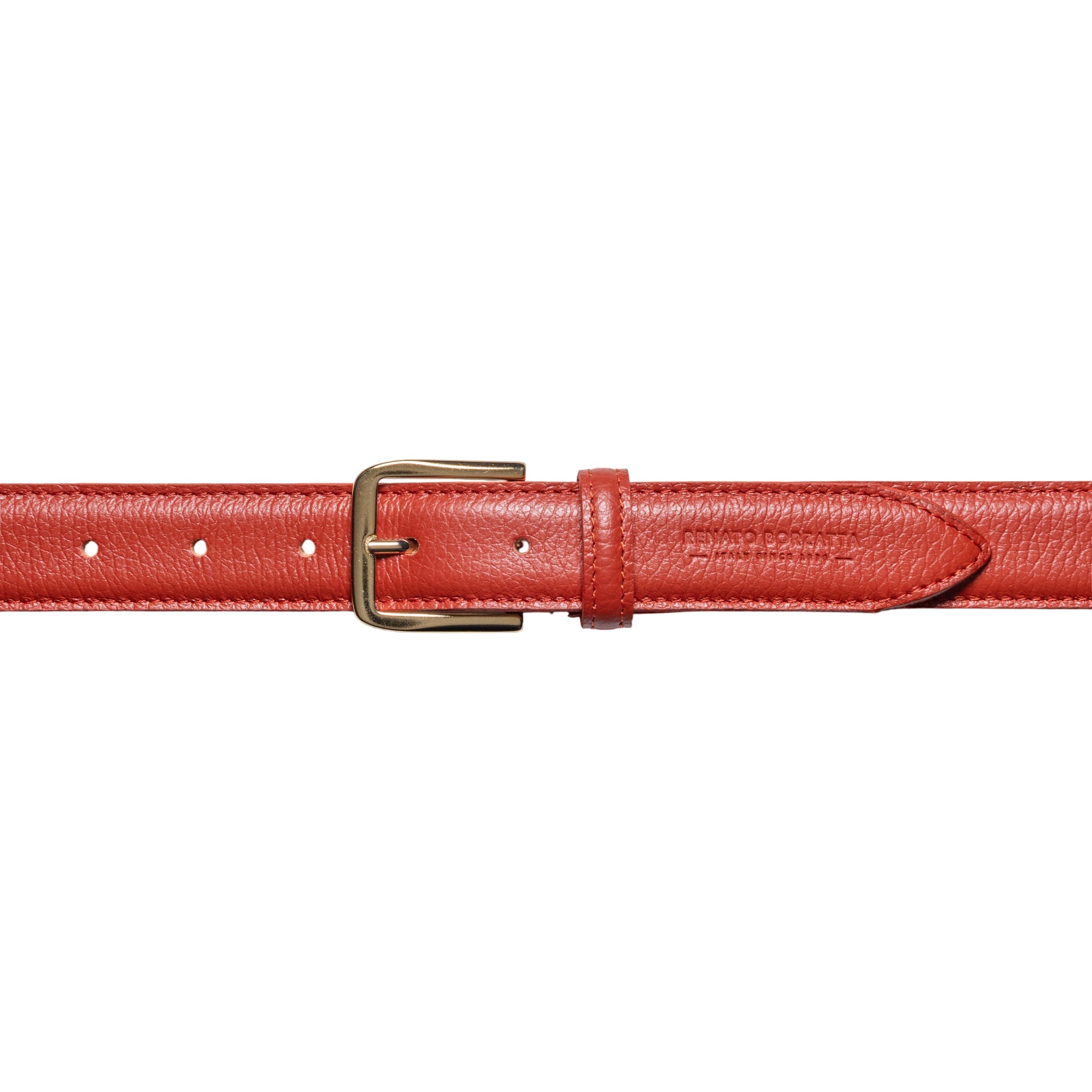 RB4023AM | Women's Belt Made in Italy in Genuine Dollar Grain Leather. Polished Gold Buckle. Paprika Color. Dimensions: 115 x 3.0 x 0.5 cm (waistline 100 cm)