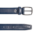 RB4025D | Men's Belt Made in Italy in Genuine Vegetable-Tanned Leather. Satin Gunmetal Buckle. Color: Blue. Dimensions: 125 x 3.5 x 0.5 cm (waistline 110 cm)