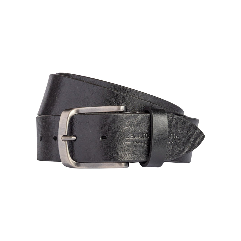 RB4027A | Men's Belt Made in Italy in Genuine Vegetable Tanned Leather. Satin Gunmetal Buckle. Color: Black. Dimensions: 125 x 4.0 x 0.5 cm (waistline 110 cm)