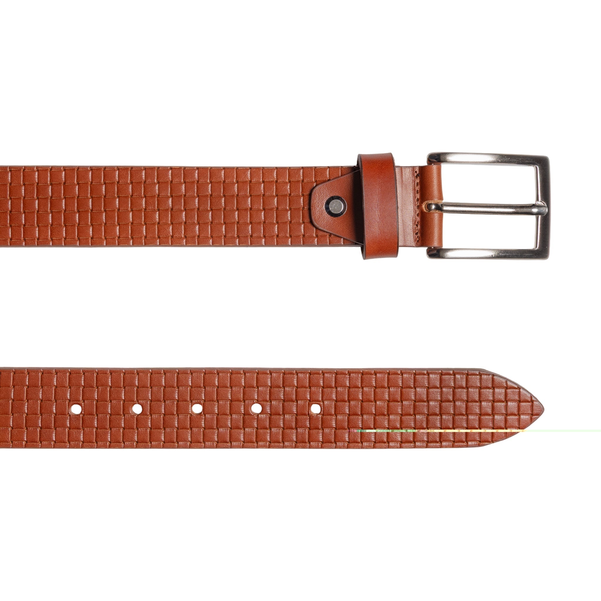 RB4028S | Men's Belt with Allover Print, Made in Italy in Genuine Vegetable-Tanned Leather. Satin Silver Buckle. Cognac Color. Dimensions: 125 x 3.5 x 0.5 cm (waistline 110 cm)