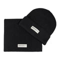 RB5004A | CERVINO Knitted Mixed Wool Scarf and Cap Set Made in Italy. Black Color - One Size