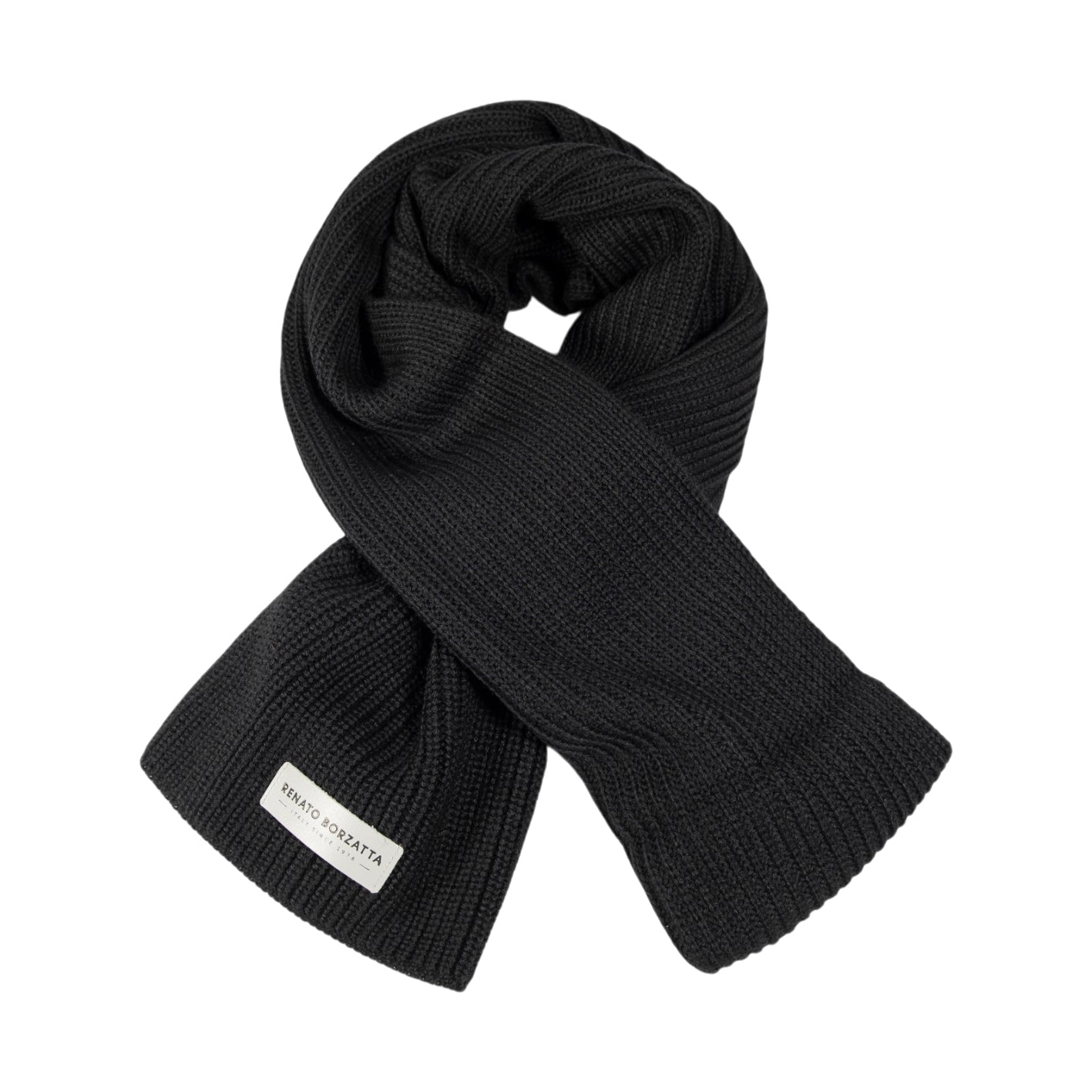 RB5004A | CERVINO Knitted Mixed Wool Scarf and Cap Set Made in Italy. Black Color - One Size