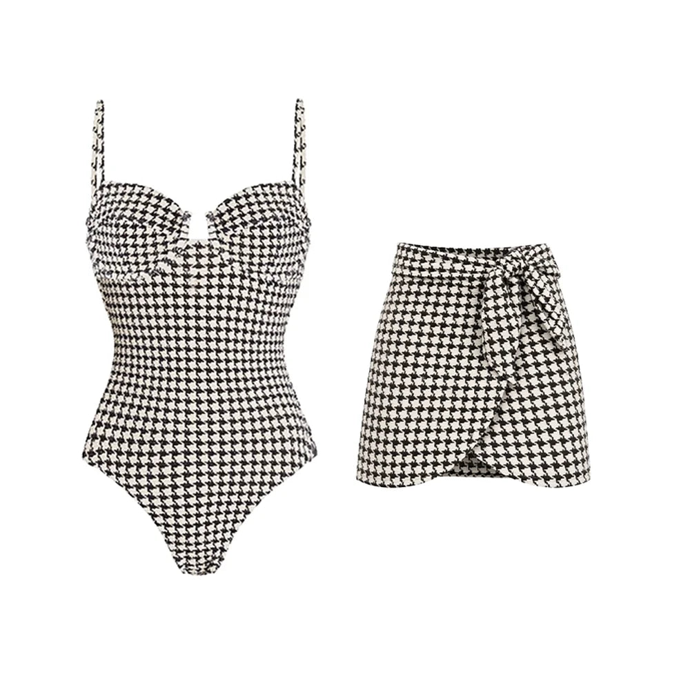 Confident Houndstooth Print Bikini Set