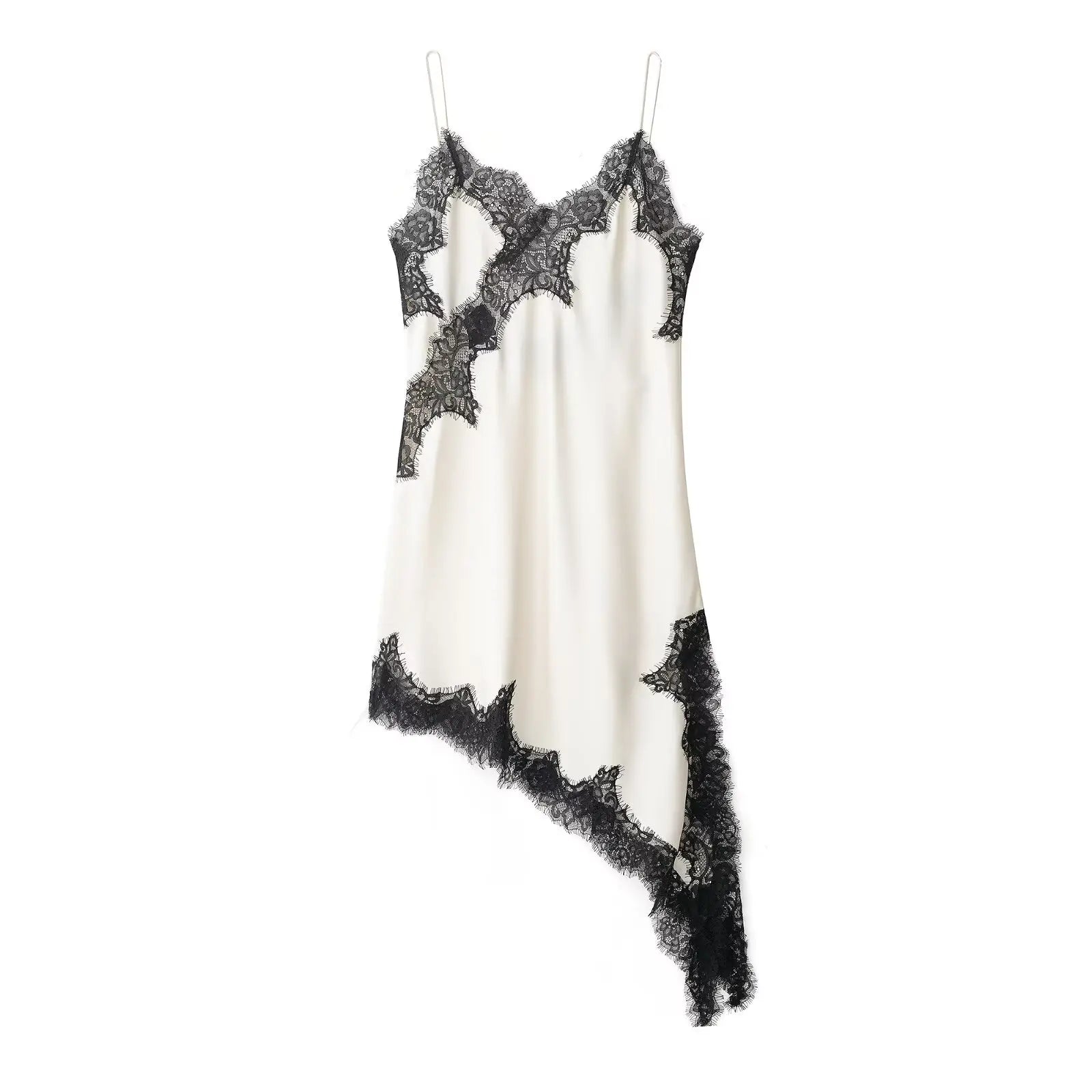Divine Satin Asymmetric Lace Mini Dress-12