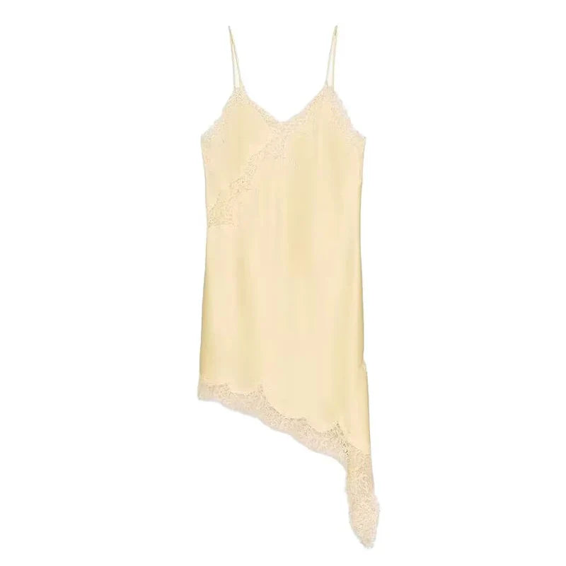 Divine Satin Asymmetric Lace Mini Dress-7