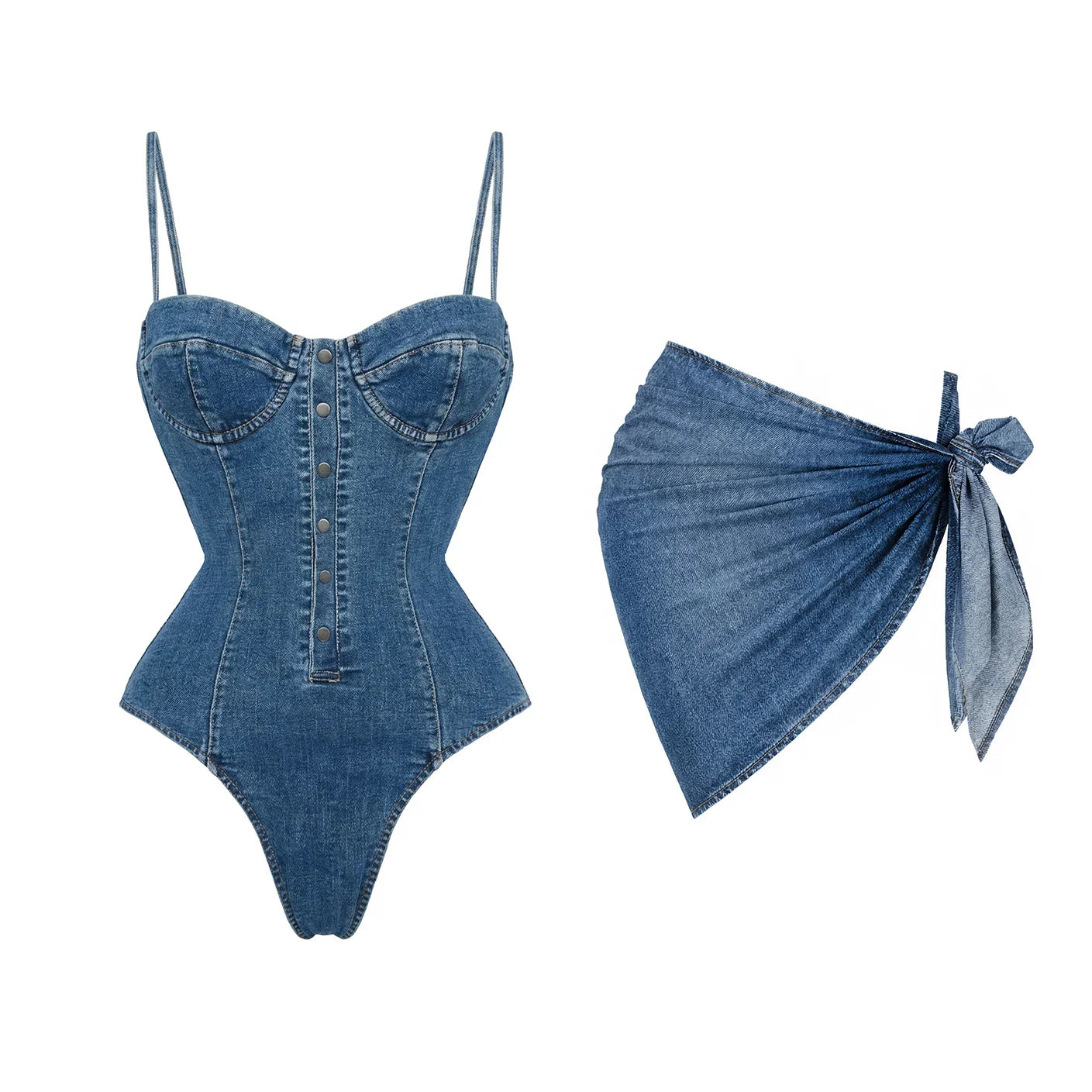 Daring Denim Bandeau Bikini Set-3