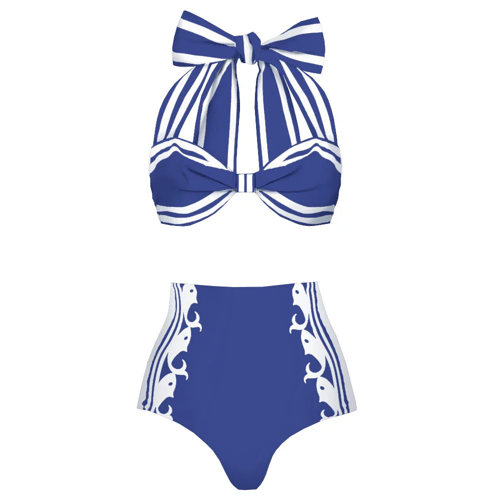 Confident Striped Ruffle Bikini Set-18