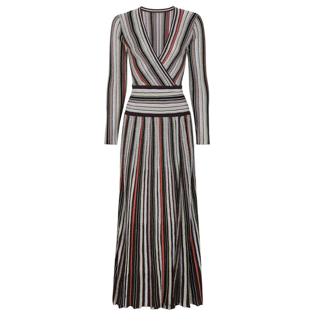 Vibrant Striped Knit Midi Dress-5