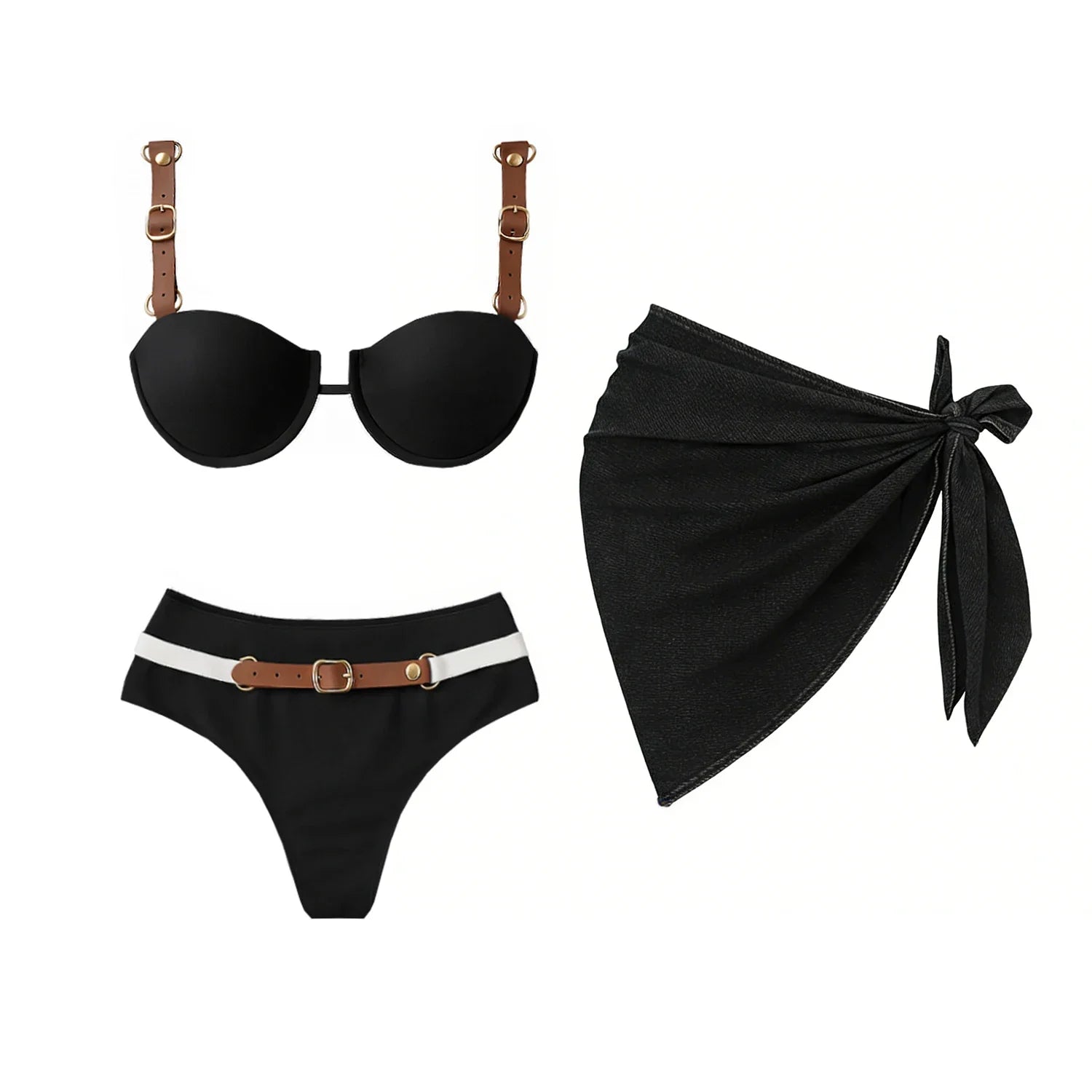 Audacious Denim Strappy Bikini Set-11