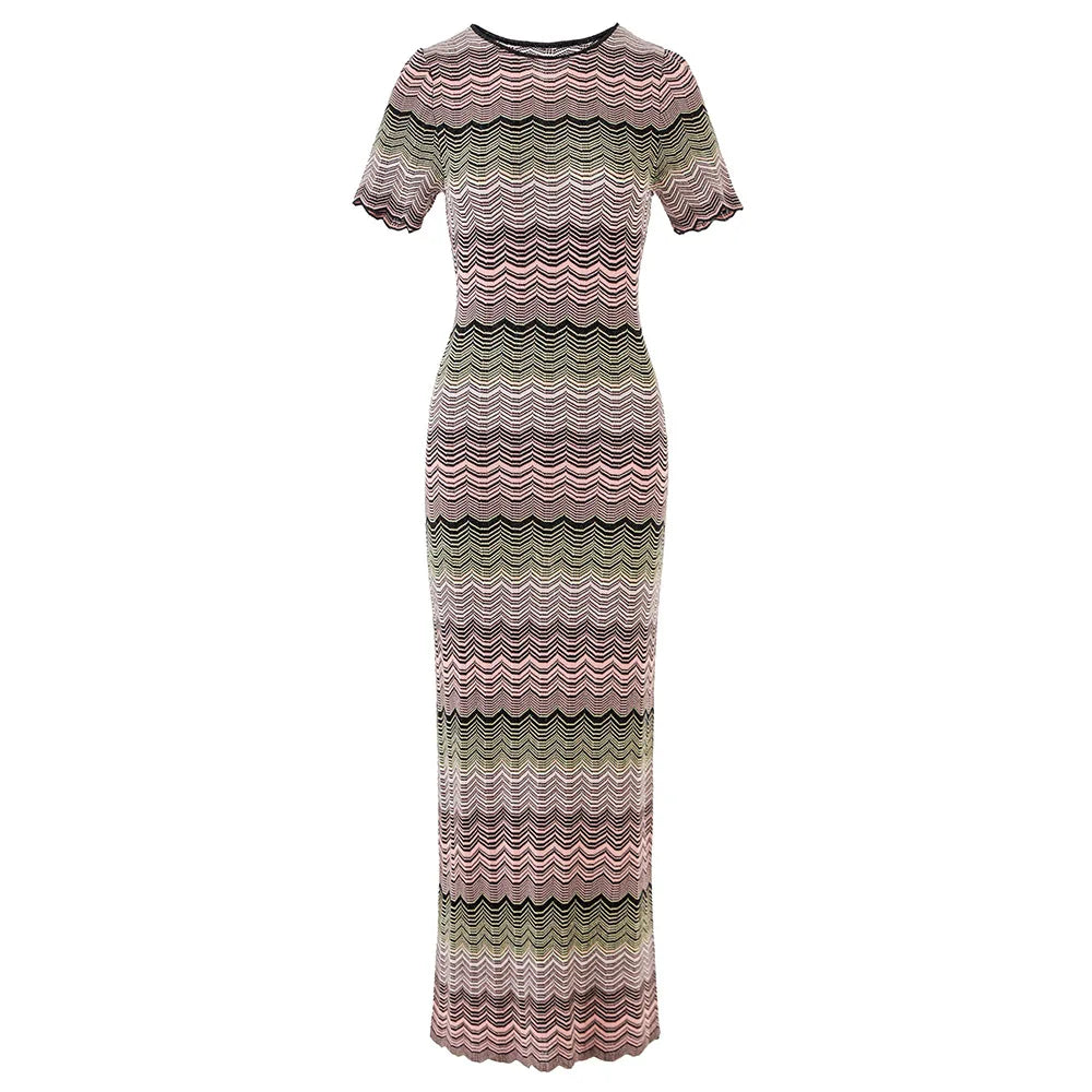 Vibrant Striped Knit Maxi Dress