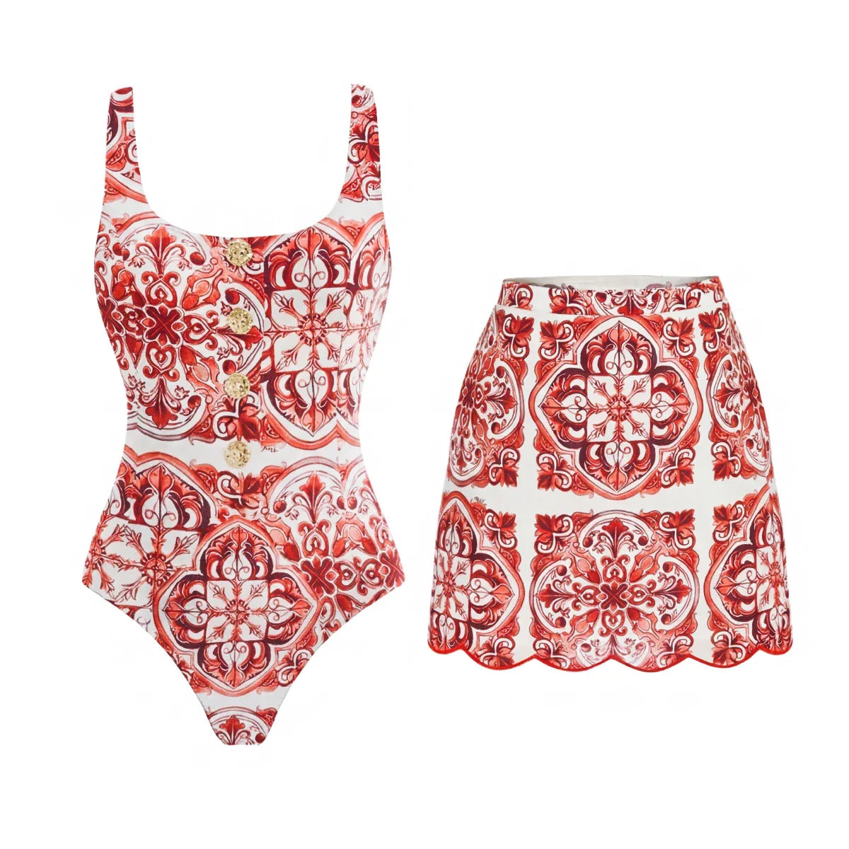 Divine Blue Tile Print Swimsuit-5