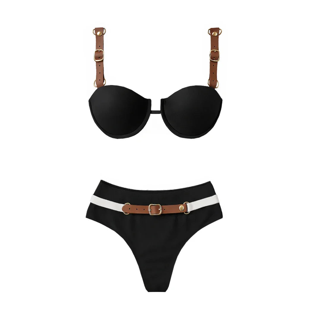 Audacious Denim Strappy Bikini Set-10