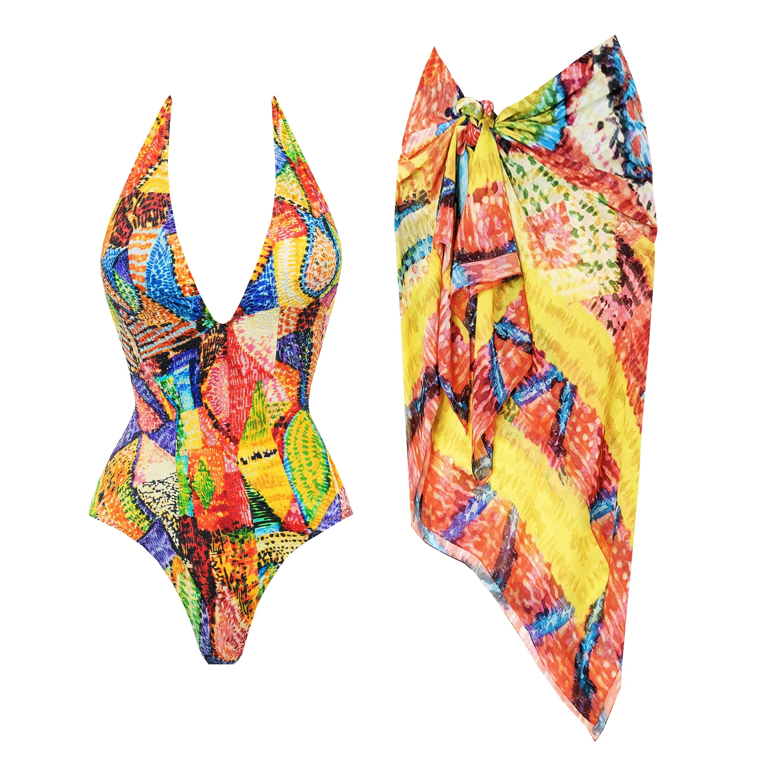 Vibrant Printed Tie-Front Bikini Set-4