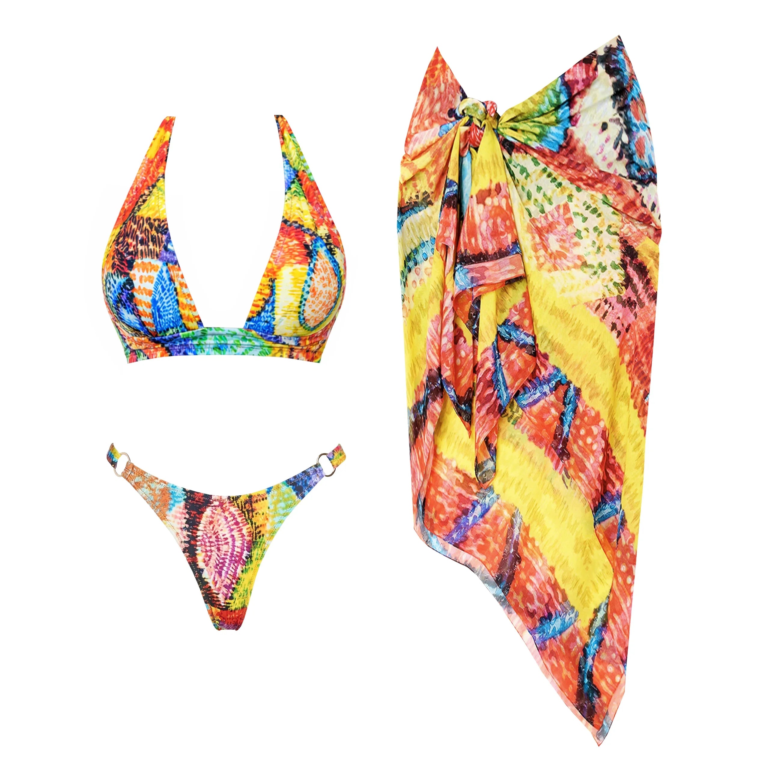 Vibrant Printed Tie-Front Bikini Set-6