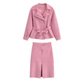 Elegant Suede Belted Skirt Set