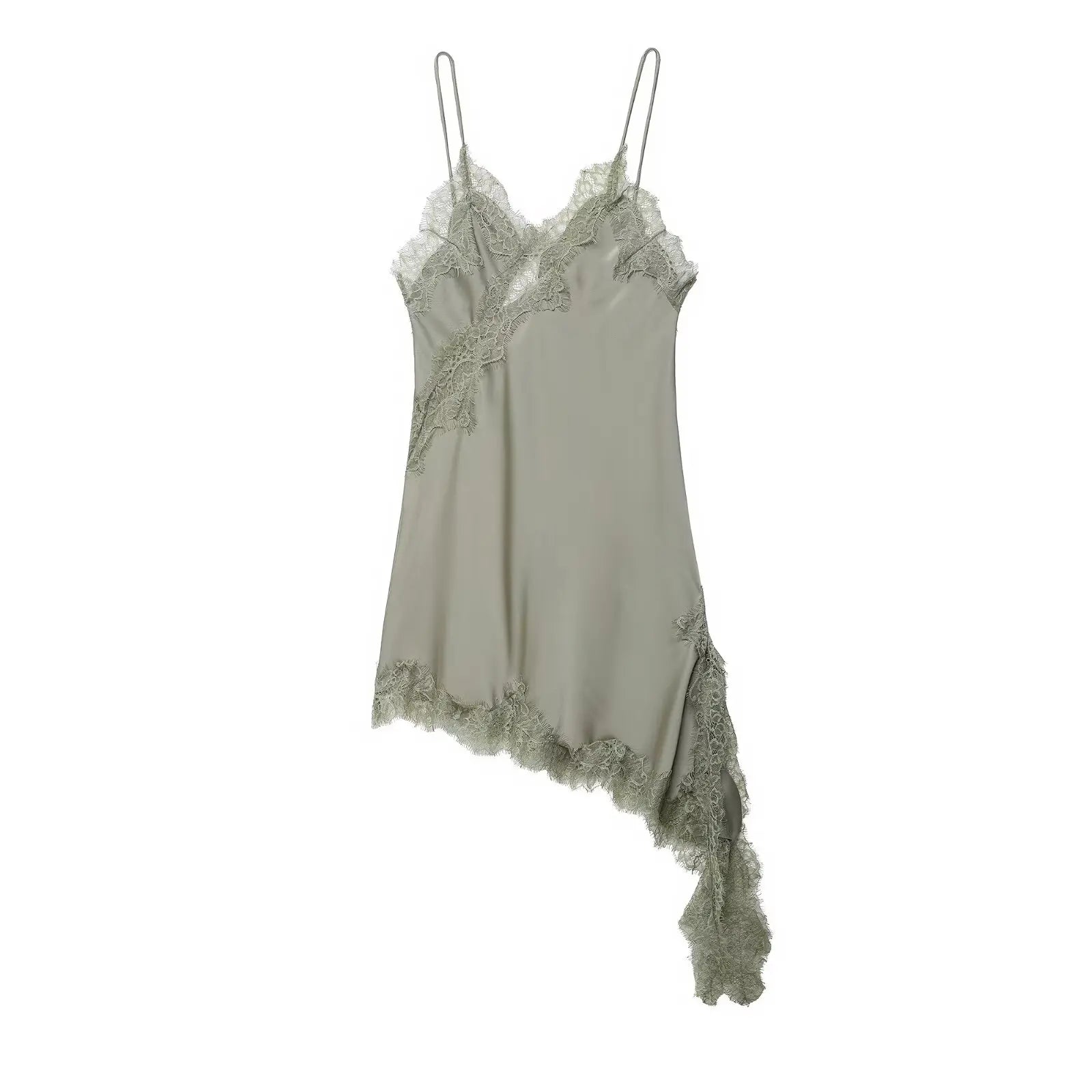 Divine Satin Asymmetric Lace Mini Dress-10