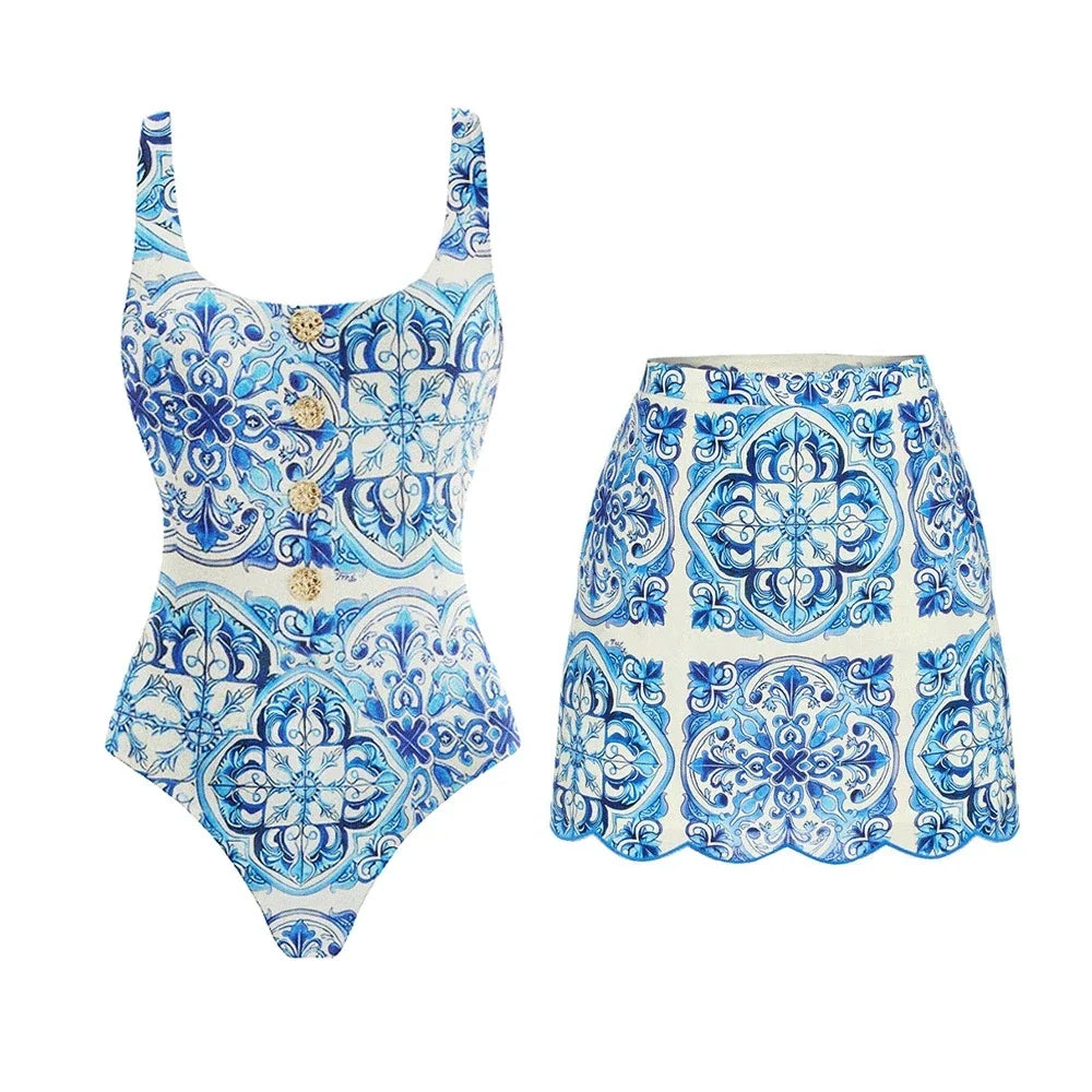 Divine Blue Tile Print Swimsuit-4