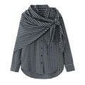 Unique Plaid Irregular Bow Blouse-4