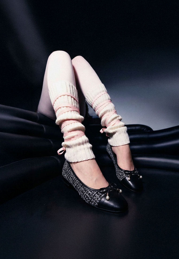 Acino Boucle Pearl Bow Ballerinas