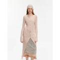 "Soft Spring Formula" Luxury brand same version cotton and linen fancy yarn knitted V-neck curling design straight long cardigan