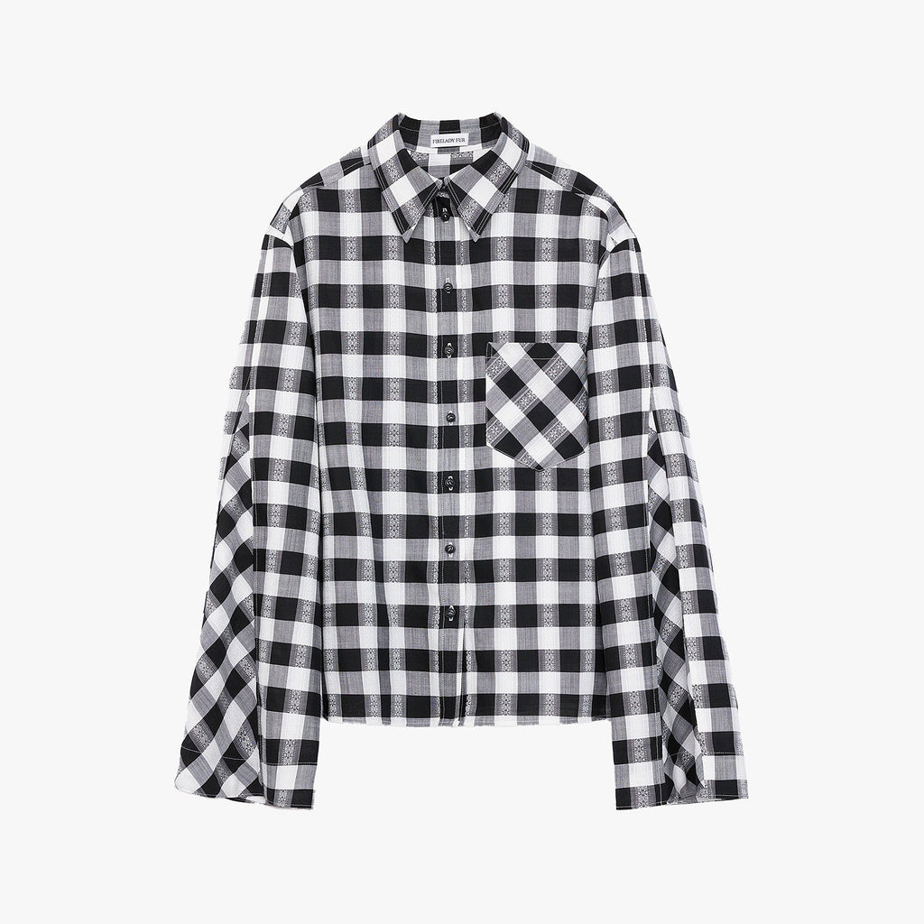 "Style Diary" Tencel acetate jacquard check dropped shoulder shirt