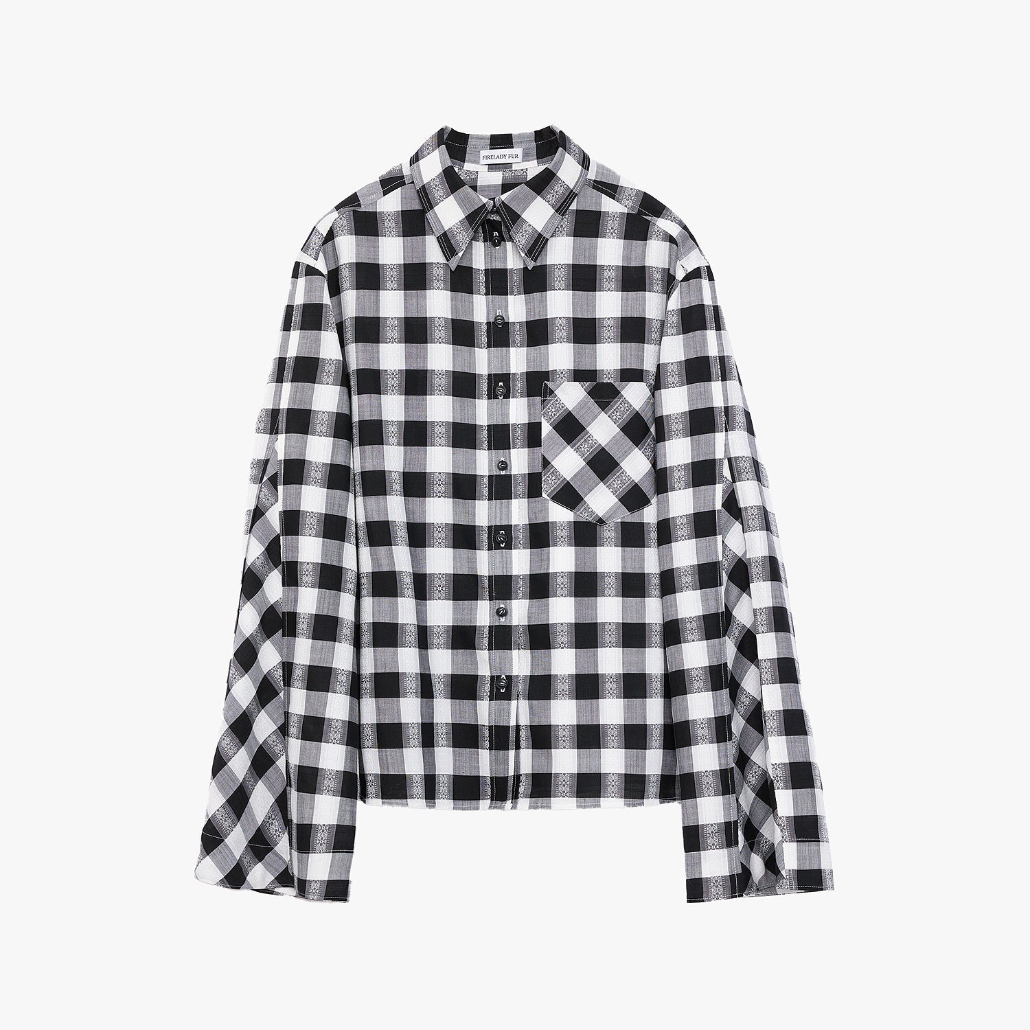 "Style Diary" Tencel acetate jacquard check dropped shoulder shirt