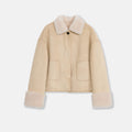 "Slightly Sweet Latte" Furry Lapel Wool Artificial Compound Suede Casual Straight Shearling Jacket