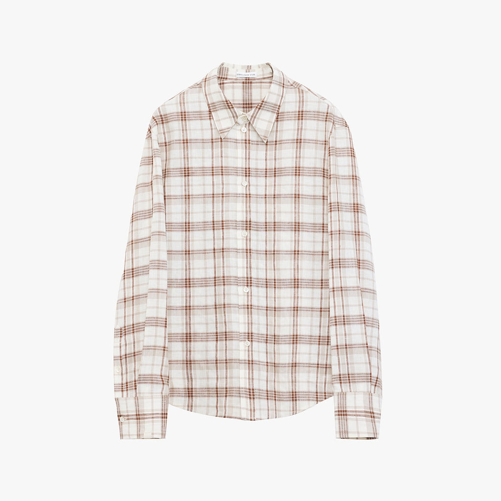 "Plaid Sketch" Vintage Linen Shirt Skirt Two-Piece Spring