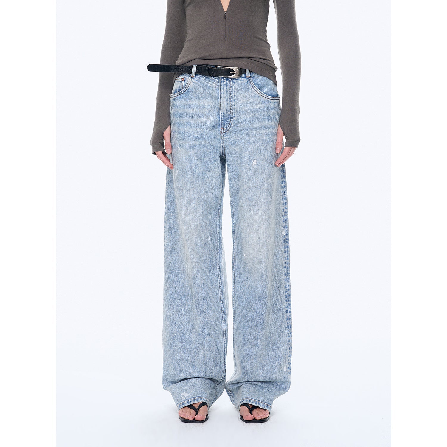 "Art Journey" distressed dirty dyed Tencel cotton jeans