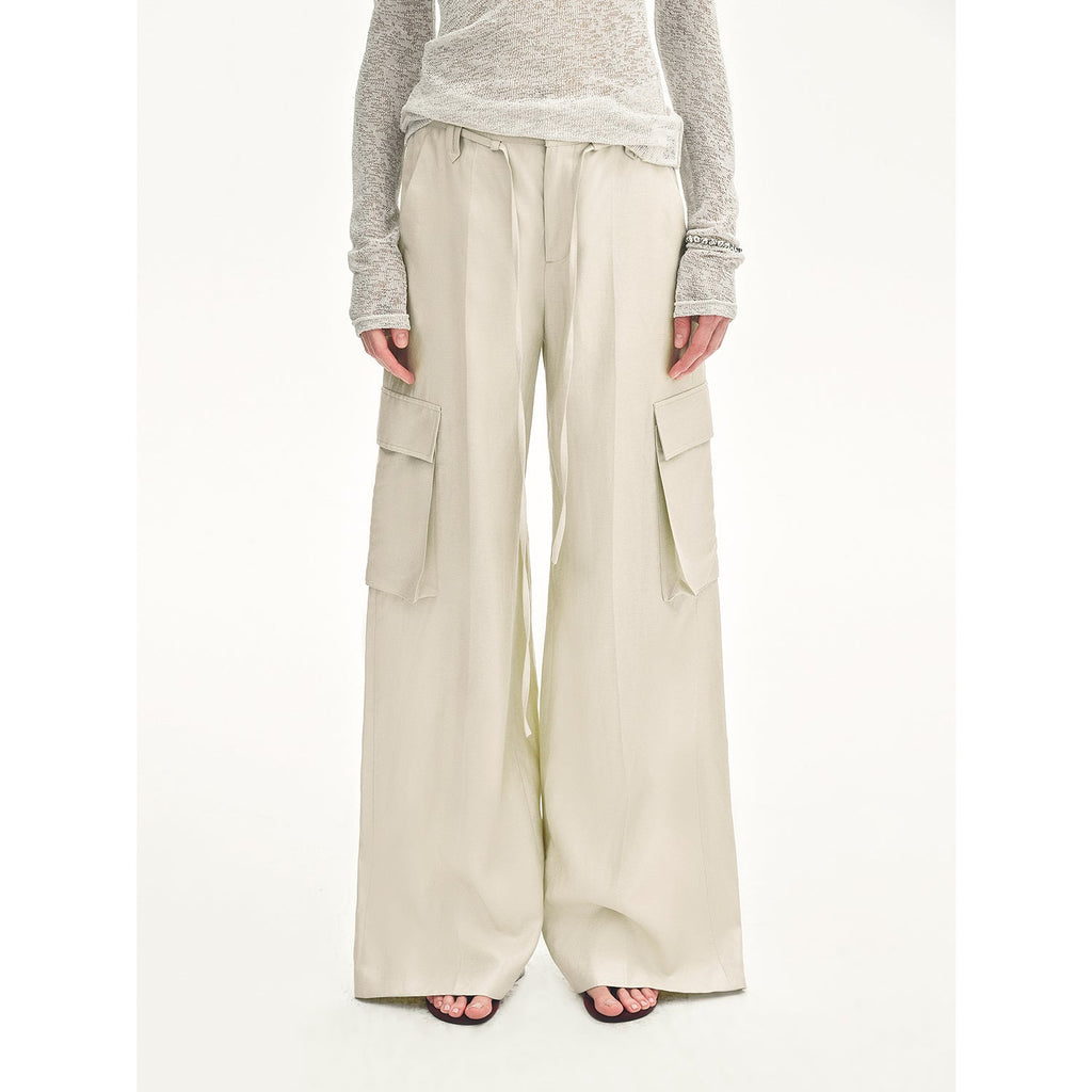 "Rhythm in the Same Frequency" Tencel linen workwear style wide-leg casual pants