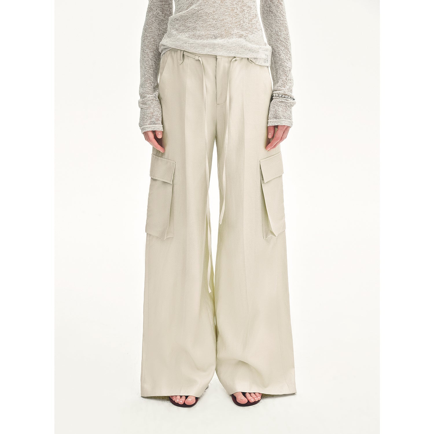 "Rhythm in the Same Frequency" Tencel linen workwear style wide-leg casual pants