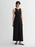 Micro-cocoon-shaped I-shaped pleated V-neck commuting slim-fitting split vest dress for women