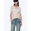 "Minimal Message" ethnic print modal knit henley collar tie long sleeve T-shirt top