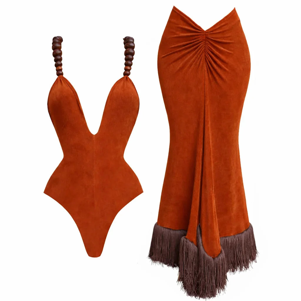 Free Spirit Beaded Fringe Bikini Set-3