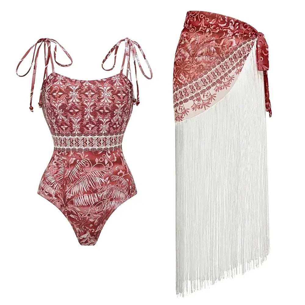 Wanderlust Printed Fringe Bikini Set-4