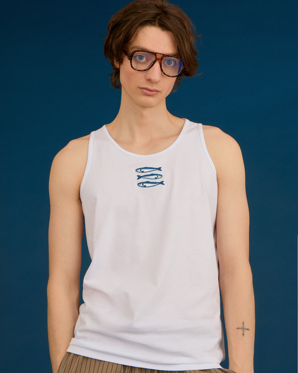 Sardines Embroidered Organic Cotton Tank Top
