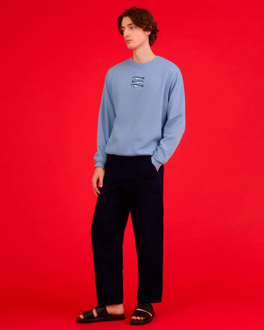 Sardines Organic Cotton Embroidered Sweatshirt Blue